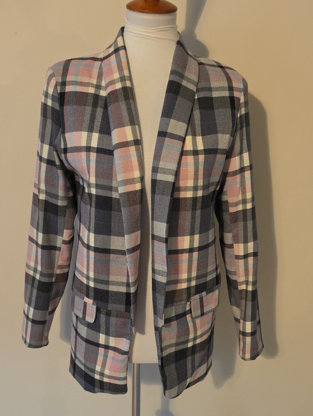 Mir Plaid Blazer Jacket Open Front